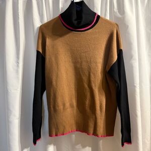 Tahari Turtleneck Sweater in Brown and Black with Pink Accents - Size Large